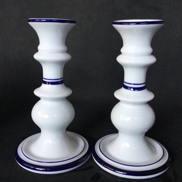 Two Dansk Bistro Christianshavn White & Blue Candlestick Holders, 6.25” - Picture 8 of 9